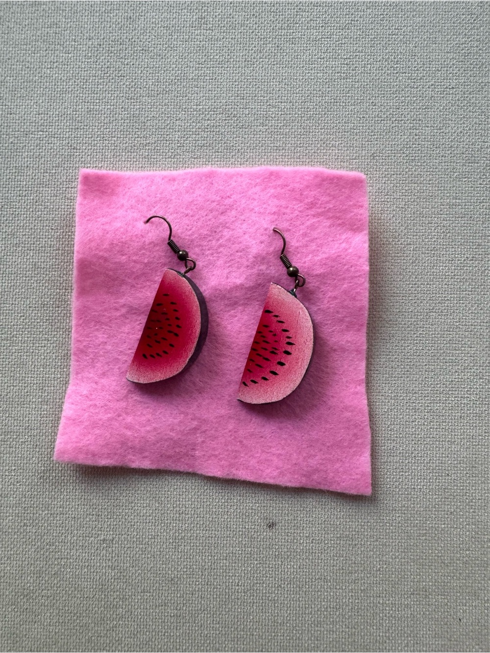 Handmade Pink Watermelon Slice Dangle Earrings